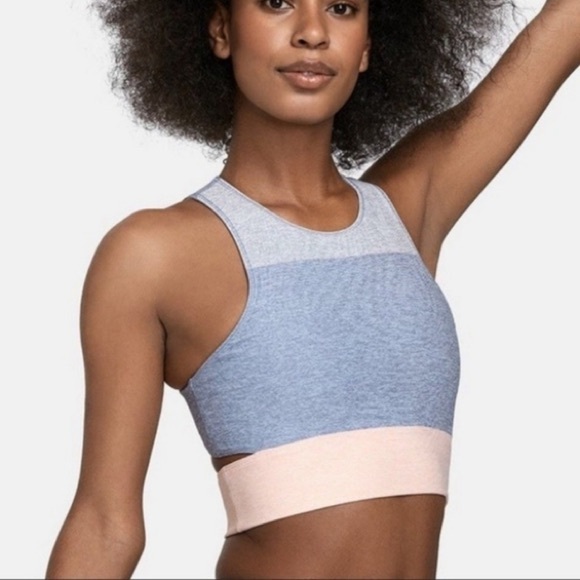 Outdoor Voices Tri Tone Light Blue Gray Pink Slashback Sports Bra SMALL - Picture 5 of 6